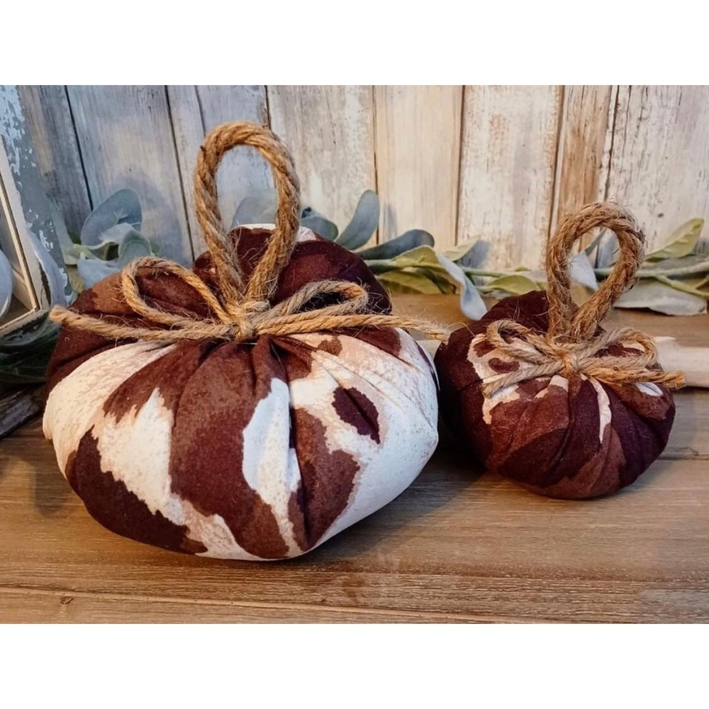 Farmhouse Fabric Pumpkins Brown Cow Fall Decor Fabric Decor Jute Rope‎ New